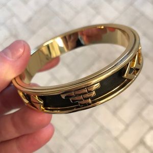 House of Harlow gold and black leather bangle